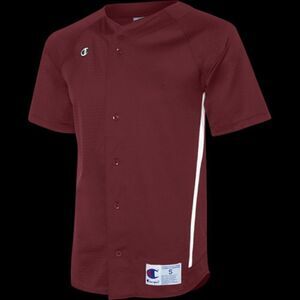 Men Burgundy Champion Sports Full-Button Short Sleeve Baseball Jersey Size Small